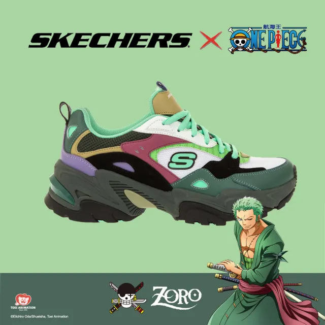 Skechers 休閒鞋stamina V2 海賊王聯名女鞋one Piece 航海王漁人島索隆白綠 6034 Bkmt Momo購物網