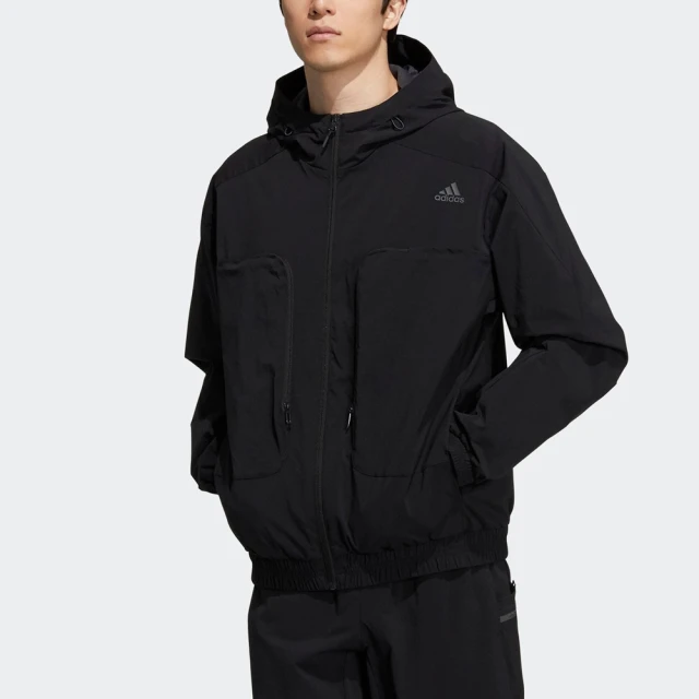 【adidas 愛迪達】外套 休閒外套 風衣外套 連帽外套 男外套 黑 TH WV STH JKT(H38399)