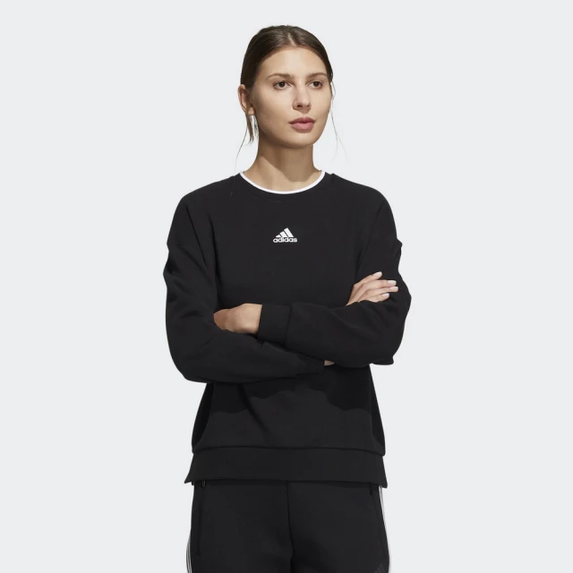 【adidas 愛迪達】上衣 運動上衣 長袖上衣 女上衣 衛衣 黑 FI W SWT GLOSS(H09766)