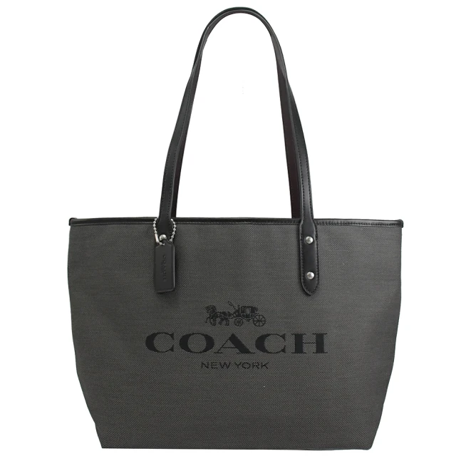 【COACH】City Tote 經典LOGO帆布肩背大托特包購物包(鐵灰)