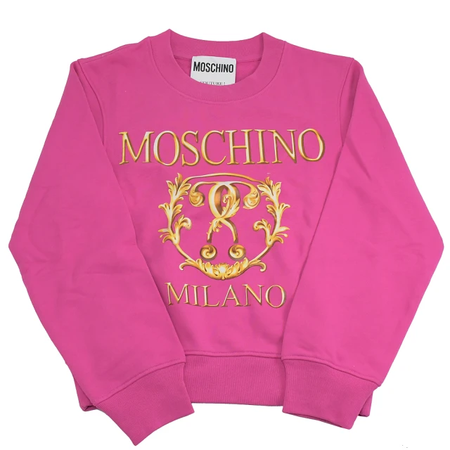 【MOSCHINO】品牌英文LOGO徽章素雅棉質長袖T恤(桃)