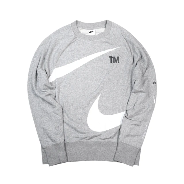 NIKE 耐吉【NIKE 耐吉】大學T Swoosh Crew Sweatshirt 男款 大勾 寬鬆隨興 圓領 棉質 灰 白(DD6097-063)