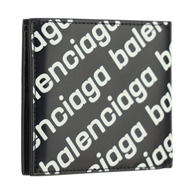 【Balenciaga 巴黎世家】BALENCIAGA 黑色小牛皮 LOGO 方形折疊錢包 零錢包 皮夾(59454923V63 1073)
