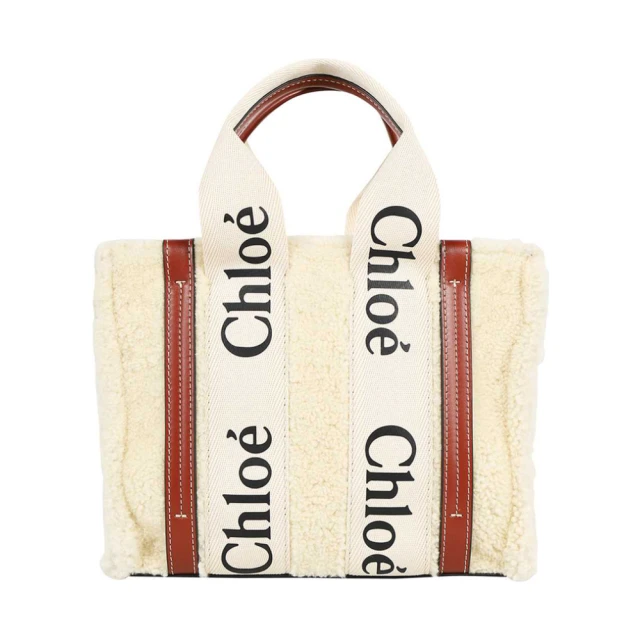 【Chloe’ 蔻依】CHLOE 淡米色羊毛皮 Woody托特包 手提包 肩背包(CHC21WS397F58 6J1)