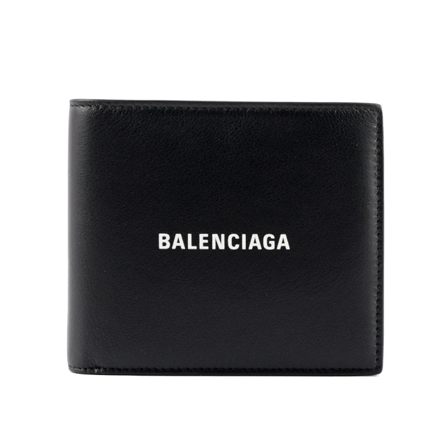 【Balenciaga 巴黎世家】經典LOGO牛皮8卡對開短夾(黑色)
