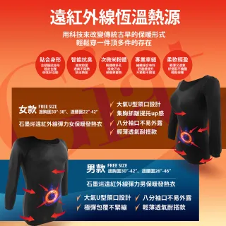 【GIAT】石墨烯遠紅外線彈力男女發熱衣(1件組-台灣製MIT)