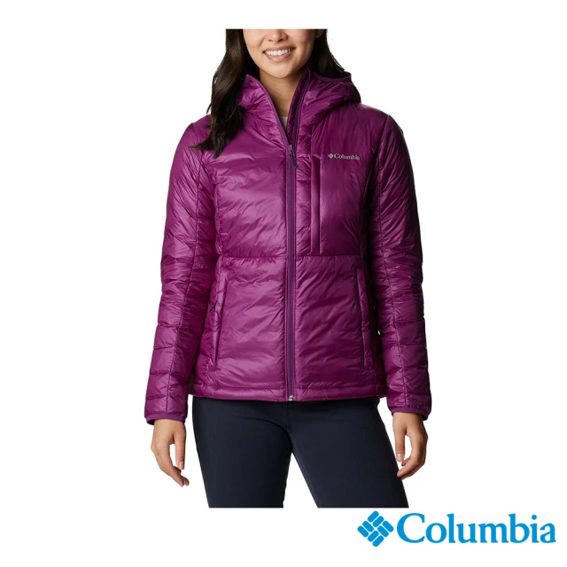 【Columbia 哥倫比亞】女款-Omni-Heat金鋁點極暖800羽絨連帽外套-紫色(UWR7942PL / 金鋁點極暖 .羽絨)