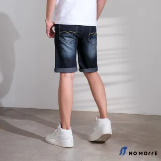 【NoMorre】男裝 牛仔褲 短褲 彈力 水洗 刷色(深藍色)