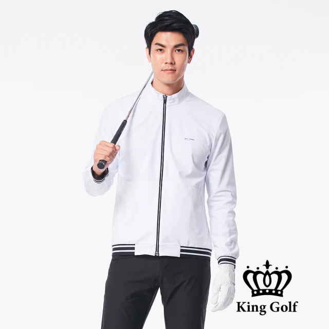 【KING GOLF】LOGO印圖防風防水連帽長袖夾克外套(白色)