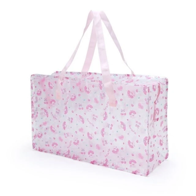 小禮堂【小禮堂】美樂蒂 透明大型購物袋 《粉色款》(平輸品)