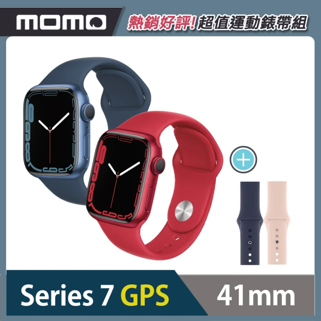 運動錶帶超值組【Apple 蘋果】Watch Series 7 41公釐鋁金屬錶殼搭配運動型錶帶(GPS版)