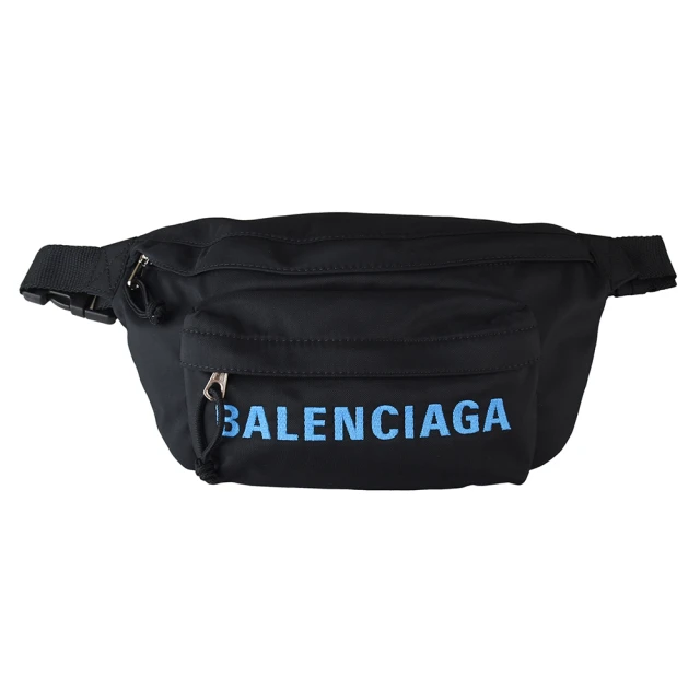 Balenciaga 巴黎世家【Balenciaga 巴黎世家】BALENCIAGA WHEEL字母LOGO尼龍拉鍊胸腰包(黑/藍字)