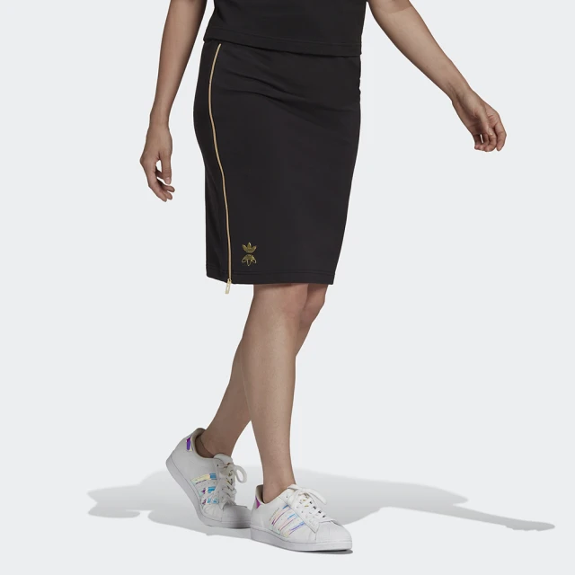 【adidas 愛迪達】短裙 女 運動 緊身 半身裙 三葉草 國際尺寸 MIDI SKIRT 黑 HG6664