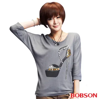 Bobson 女款燙鋁片跟鞋寬版長袖上衣 灰 Momo購物網