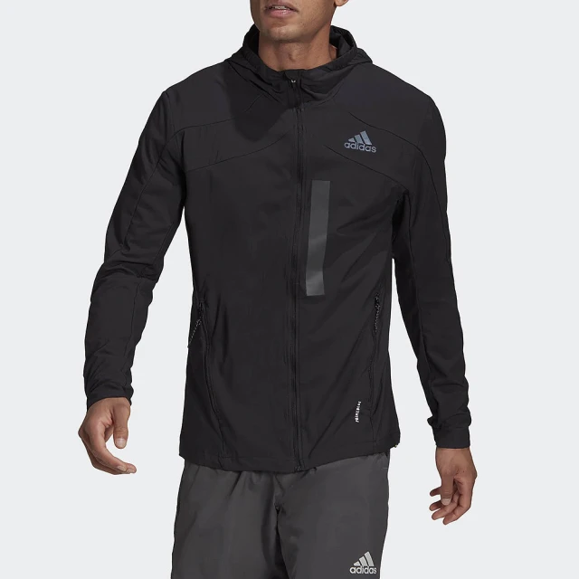 【adidas 愛迪達】外套 男 運動 連帽外套 風衣外套 亞規 MARATHON JKT M 黑 GM4949