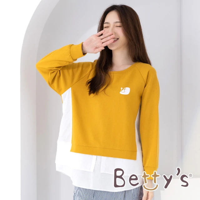 【betty’s 貝蒂思】圓領印花假兩件拼接T-shirt(深黃)