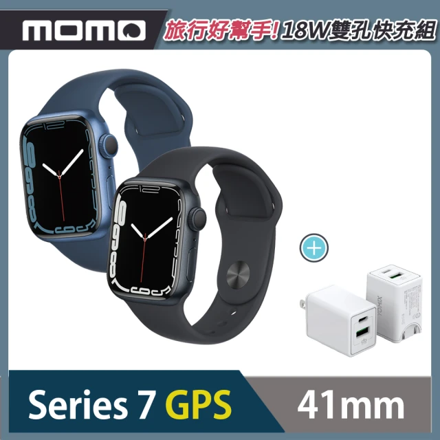 Apple 蘋果迷你旅充超值組★【Apple 蘋果】Apple Watch S7 41公釐 GPS版(鋁金屬錶殼配運動錶帶)