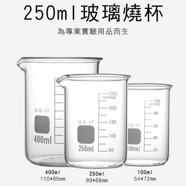 【丸石五金】250ml耐熱量杯燒杯 燒瓶 玻璃瓶 刻度燒杯 實驗器材 儀器 自然實驗(MIT-GCL250)