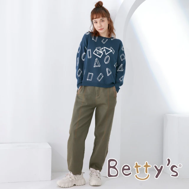 【betty’s 貝蒂思】寬版笑臉繡線長褲(軍綠)