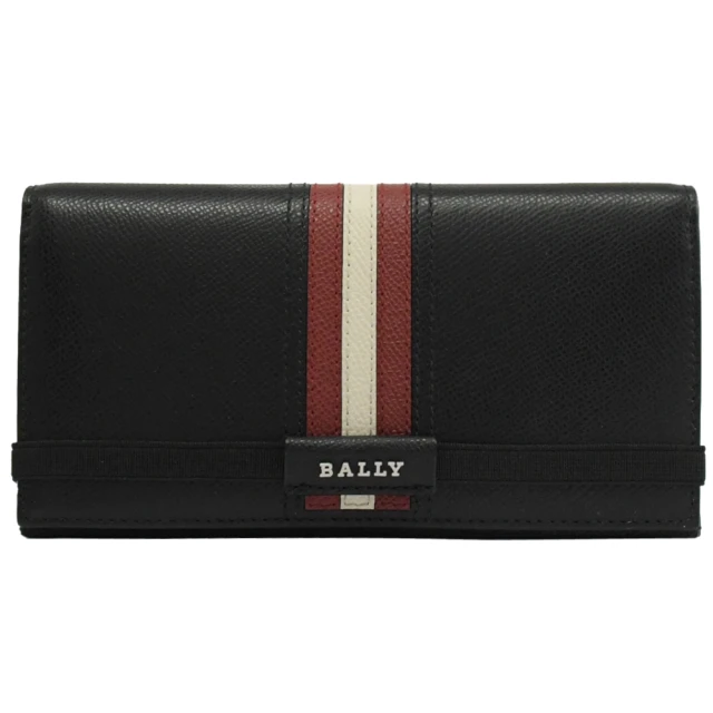 BALLY【BALLY】紅白紅條紋多卡附信用卡零錢包發財長夾(黑)