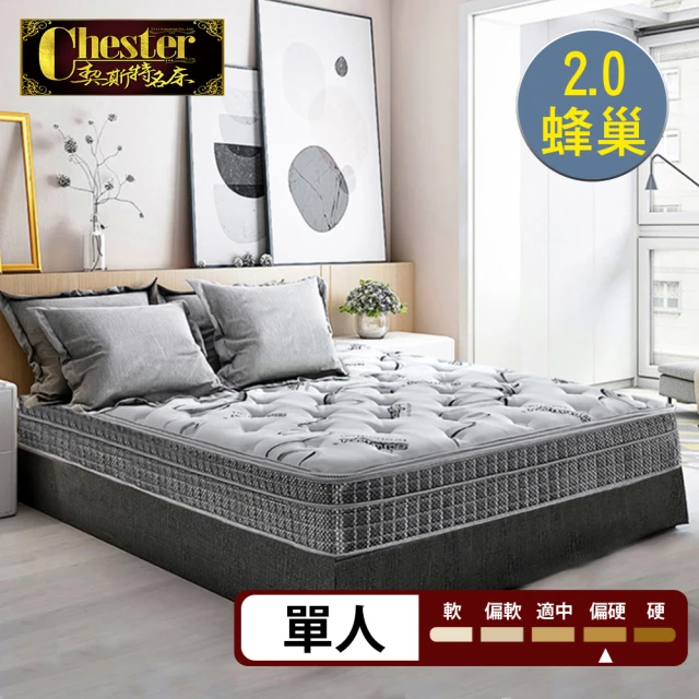 【Chester 契斯特】魯道夫抗菌布雲端式5cm天然乳膠三線2.0蜂巢獨立筒床墊-3尺(厚墊 單人)