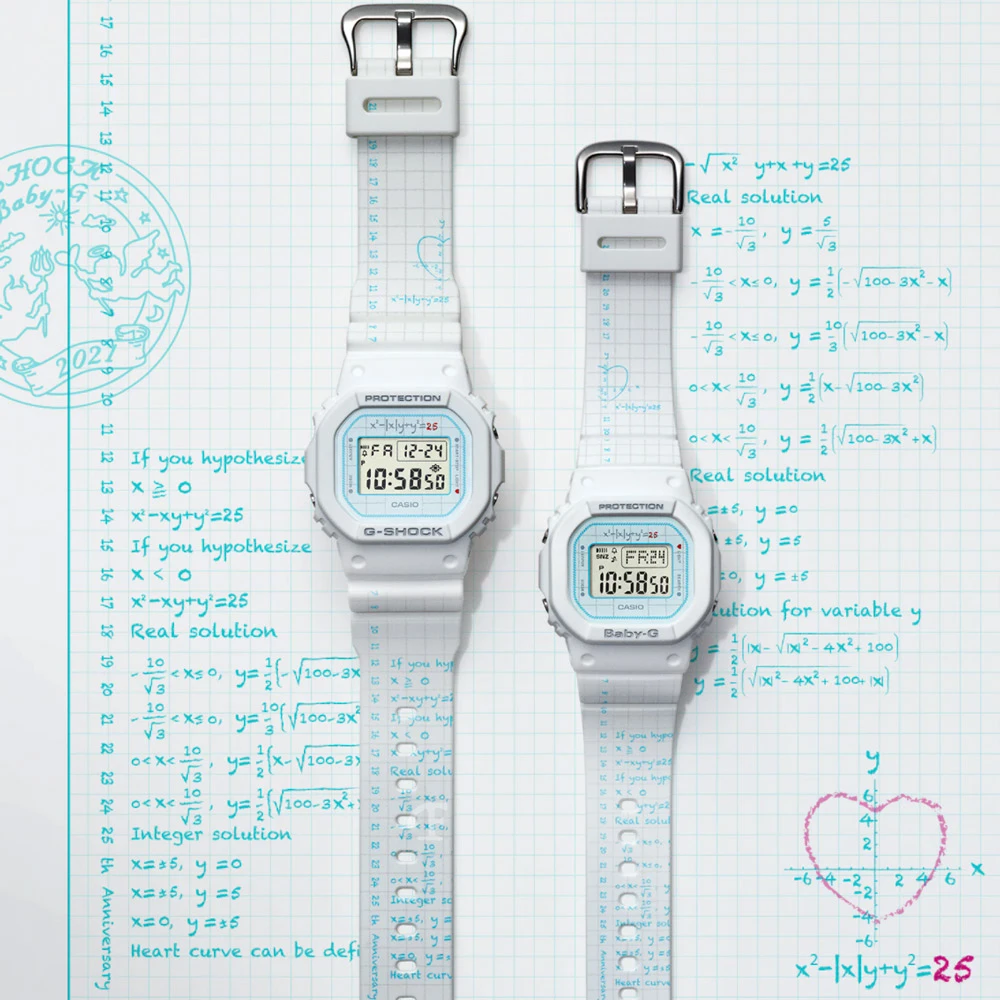 【CASIO 卡西歐】限量版 G-SHOCK＋BABY-G數學方程式情侶對錶-白色方格紙(LOV-21B-7 對錶 聖誕節 情人節)