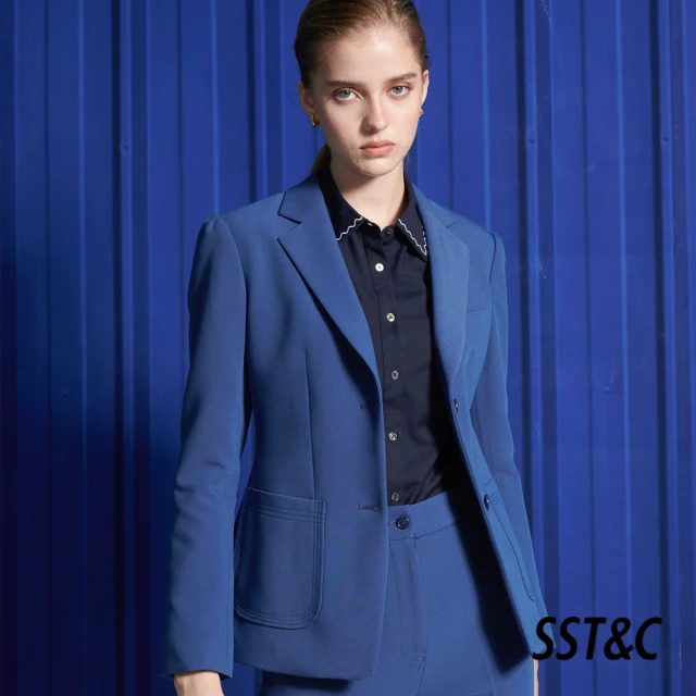 【SST&C 新品上市】羊毛混紡皇家藍方領貼袋西裝外套7162112002