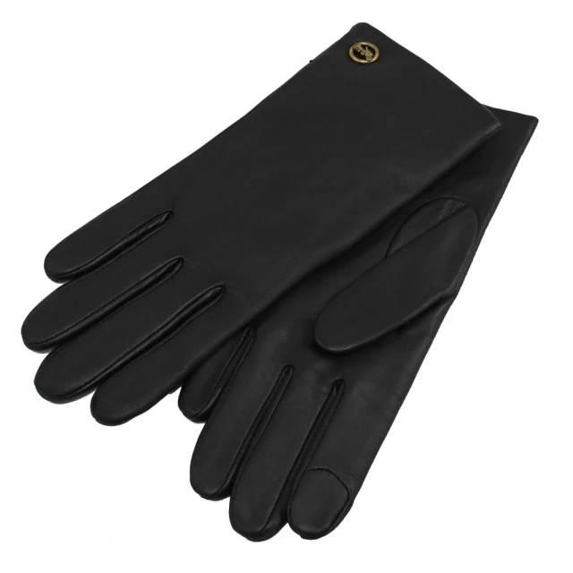 【COACH】簡約金屬馬車LOGO素雅羊毛保暖手套(黑)