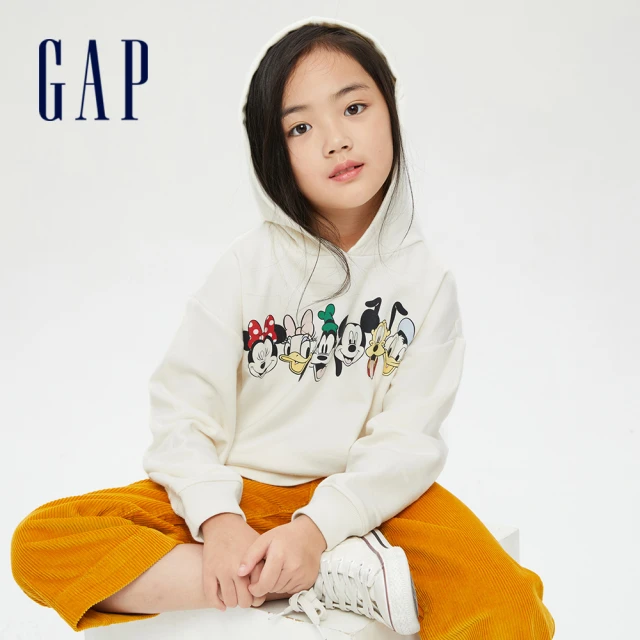 GAP【GAP】女童 Gap x Disney 迪士尼系列刷毛連帽休閒上衣(777890-象牙白)