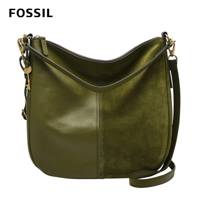 FOSSIL【FOSSIL】Jolie 真皮x麂皮新月斜背包 大款-沼綠色 ZB1584376
