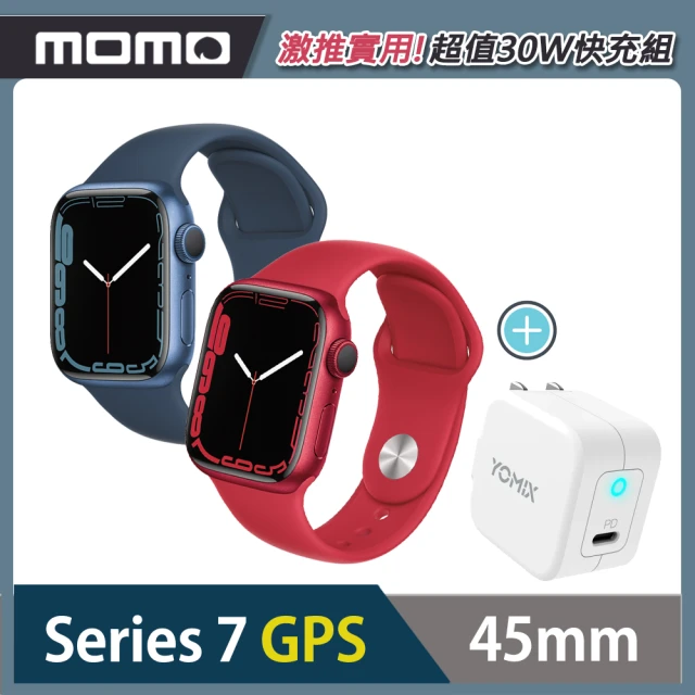 Apple 蘋果30W快充超值組★【Apple 蘋果】Watch Series 7 45公釐鋁金屬錶殼搭配運動型錶帶(GPS版)