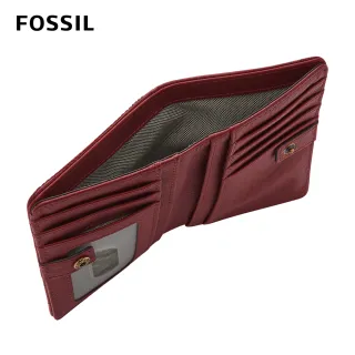 【FOSSIL】Liza 輕巧型真皮衍縫短夾-酒紅色 SL6551609