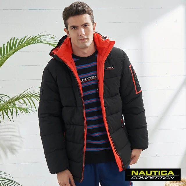 NAUTICA【NAUTICA】COMPETITION男裝科技羽絨撞色保暖連帽外套(黑色)