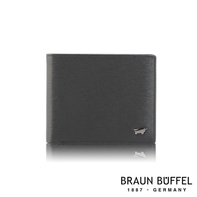 【BRAUN BUFFEL 德國小金牛】台灣總代理 波索 8卡中間翻零錢袋皮夾-黑色(BF386-318-BK)