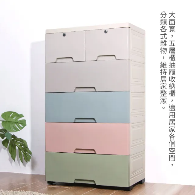 【Mr.Box】58大面寬-時尚五層抽屜式收納櫃-附鎖附輪(三色可選)/
