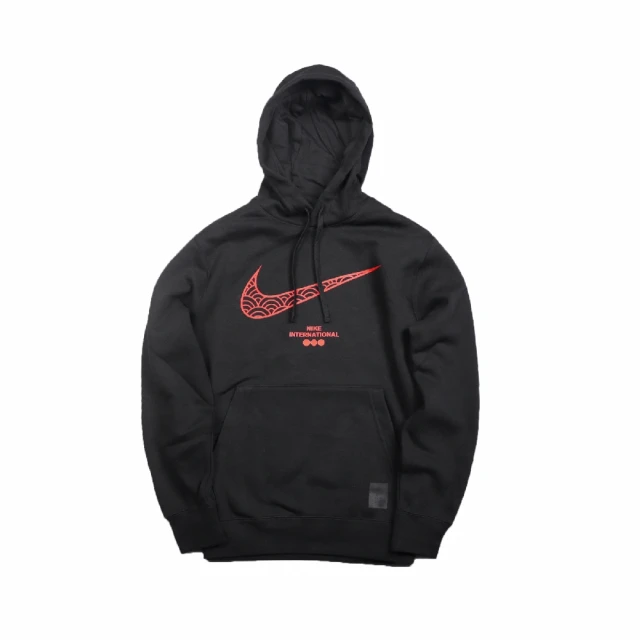 NIKE 耐吉【NIKE 耐吉】帽T Just Do It Hoodie 連帽 男款 刷毛 溫暖舒適 抽繩 勾勾 口袋 黑 橘(DQ5067-010)