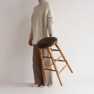 【日本 ICHIBA】ICHIBA 3入一組-ICHIBA 自然系皮革座面高腳椅(高腳凳/吧台椅/椅凳/椅子/中島椅)