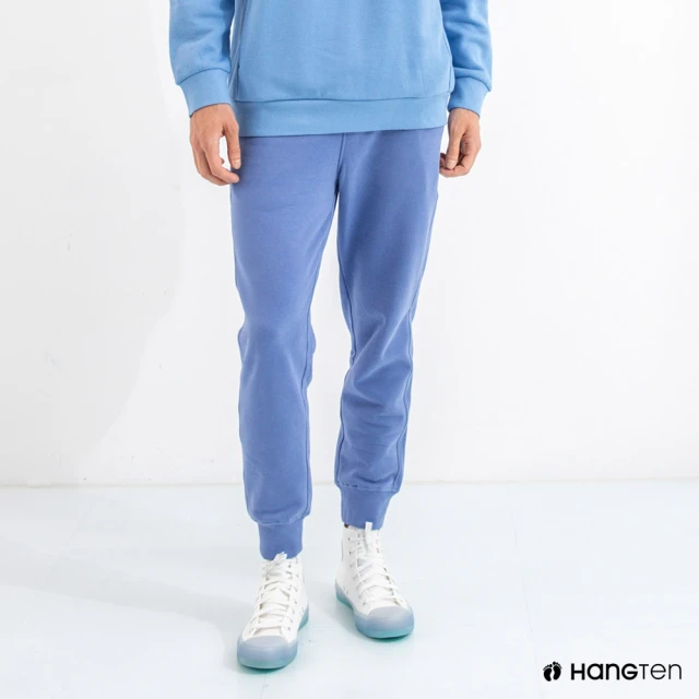 Hang Ten【Hang Ten】男裝-SMILEY內刷毛鬆緊抽繩休閒束口褲(藍色)