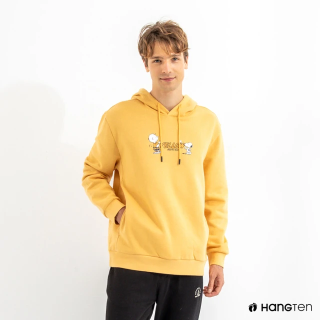 Hang Ten【Hang Ten】中性款-Charlie Brown心情配色印花側拼接連帽T恤(黃色)