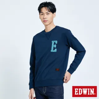 【EDWIN】毛線繡大E LOGO厚長袖T恤-男款(丈青色)