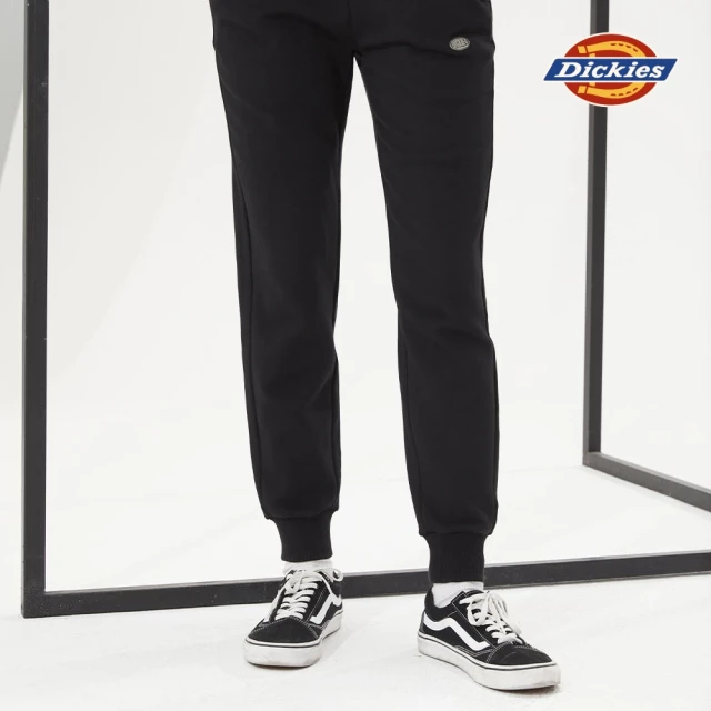 Dickies【Dickies】女款黑色純棉金屬Logo鉚釘裝飾縮口褲｜DK010158BLK