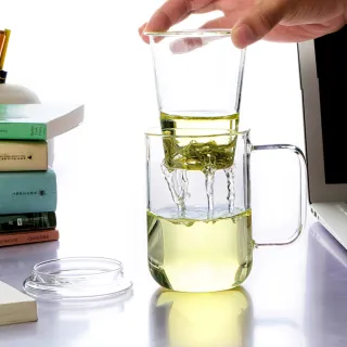 【RELEA 物生物】420ml君子耐熱玻璃三件式品茗泡茶杯(附濾茶器)
