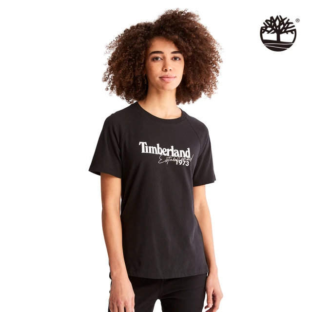 Timberland【Timberland】女款黑色有機棉胸前LOGO短袖T恤(A42E2001)