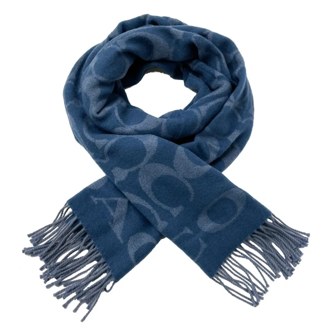 COACH【COACH】新款C LOGO喀什米爾混羊毛圍巾(藍)