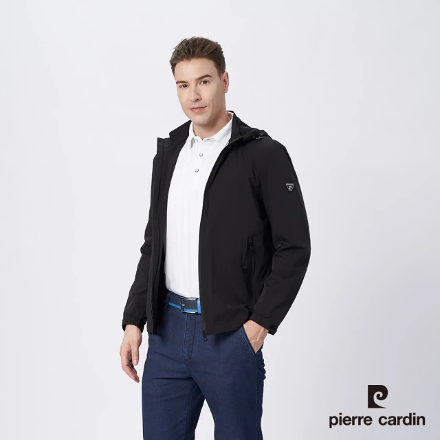 pierre cardin 皮爾卡登【pierre cardin 皮爾卡登】商務休閒 男款 帥氣連帽薄夾克外套-黑色(5215662-99)