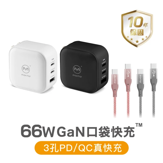 【Maktar】66WGaN氮化鎵口袋快充+USB-C to USB-C快充傳輸線