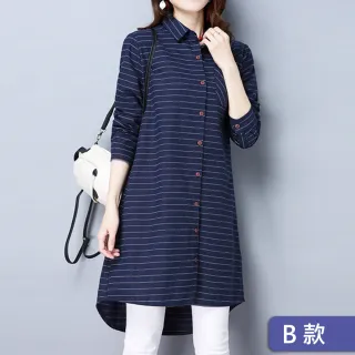 【ACheter】韓版棉質簡約藝術學院風細格長版襯衫#102980+111256(2款任選)