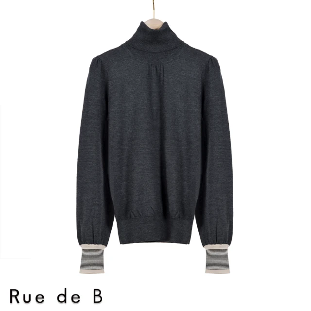 AZUR【AZUR】Rue de B 高領條紋袖拼接羊毛針織-2色