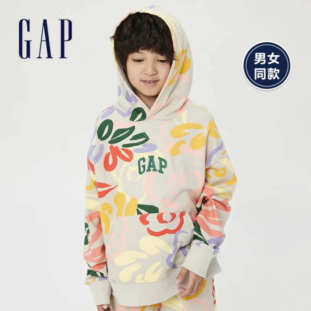 GAP【GAP】男童 碳素軟磨系列法式圈織 Logo印花連帽柔軟休閒上衣(838333-花朵印花)