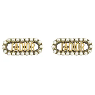 【Dior 迪奧】專櫃商品 品牌JADIOR鏤空珍珠針式耳環(古銅金)